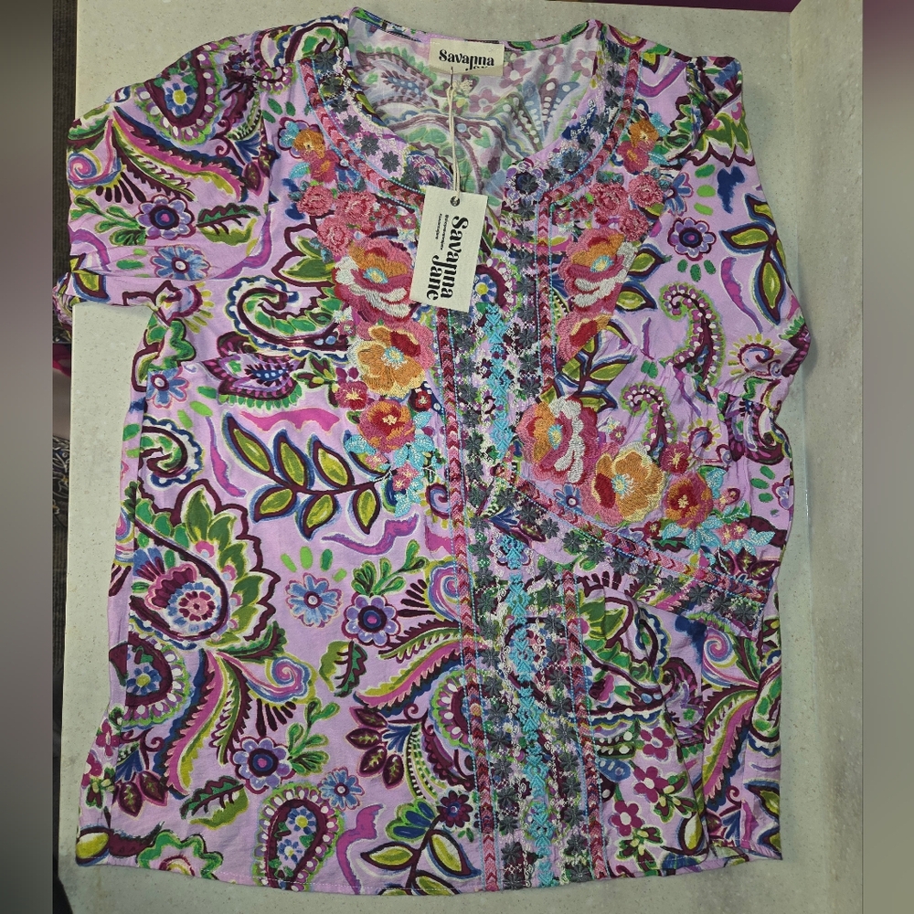 Savanna Jane Multicolor Paisley Floral Blouse